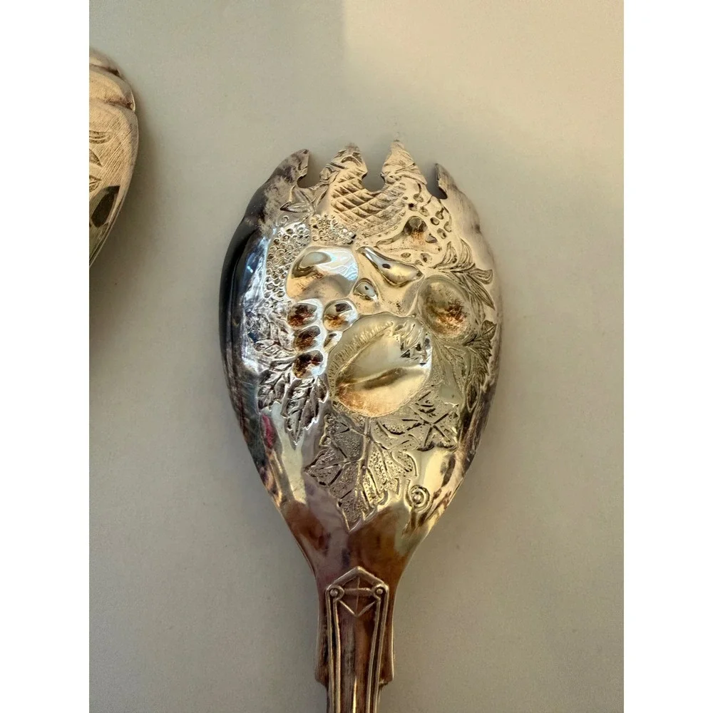 Vintage B.R.R. & G.C. Italy Silver Plated Fruit Shell Salad Serving Set 2pc